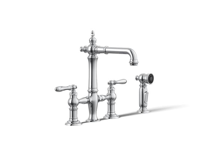 Kohler - Artifacts Three-Hole Bridge Bar Sink Faucet With Side Sprayer