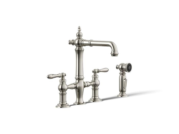 Kohler - Artifacts Three-Hole Bridge Bar Sink Faucet With Side Sprayer