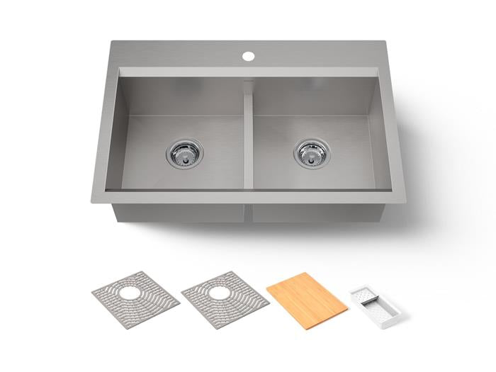 Kohler - Task Smart Divide 33 Inch Top-/Undermount Double-Bowl Workstation Kitchen Sink