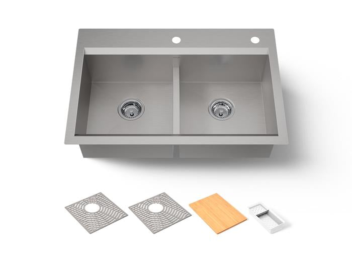 Kohler - Task Smart Divide 33 Inch Top-/Undermount Double-Bowl Workstation Kitchen Sink