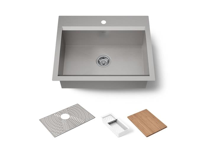 Kohler - Task 27 Inch Top-/Undermount Single-Bowl Workstation Kitchen Sink With Accessories