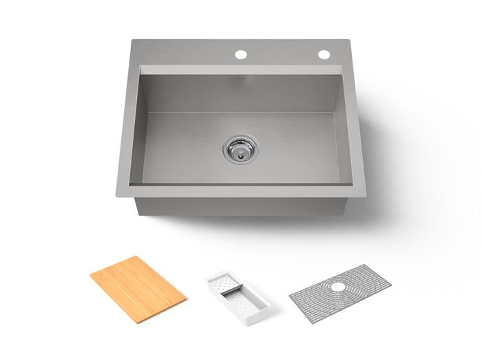 Kohler - Task 27 Inch Top-/Undermount Single-Bowl Workstation Kitchen Sink With Accessories