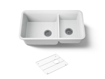Kohler - Cairn 33-1/2 Inch Undermount Offset Double-Bowl Kitchen Sink