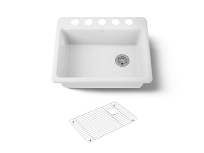 Kohler - Riverby 27 Inch Undermount Single-Bowl Workstation Kitchen Sink - 5 Hole