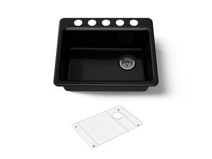 Kohler - Riverby 27 Inch Undermount Single-Bowl Workstation Kitchen Sink - 5 Hole