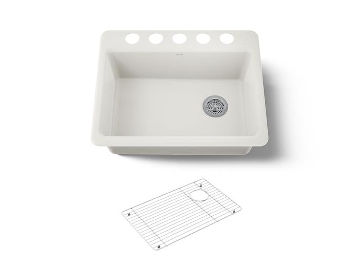 Kohler - Riverby 27 Inch Undermount Single-Bowl Workstation Kitchen Sink - 5 Hole