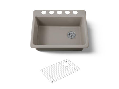 Kohler - Riverby 27 Inch Undermount Single-Bowl Workstation Kitchen Sink - 5 Hole
