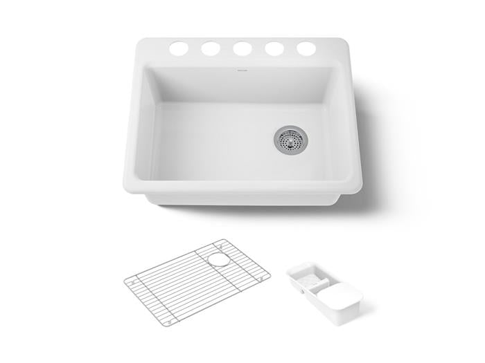 Kohler - Riverby 27 Inch Undermount Single-Bowl Workstation Kitchen Sink - 5 Hole