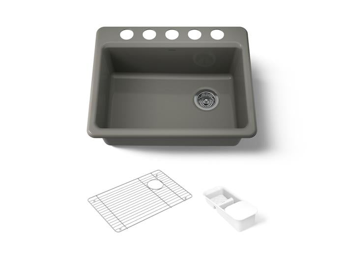 Kohler - Riverby 27 Inch Undermount Single-Bowl Workstation Kitchen Sink - 5 Hole