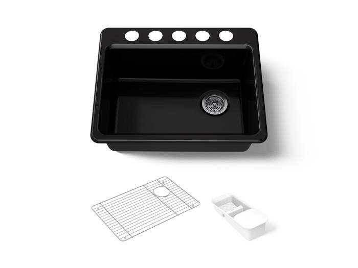 Kohler - Riverby 27 Inch Undermount Single-Bowl Workstation Kitchen Sink - 5 Hole