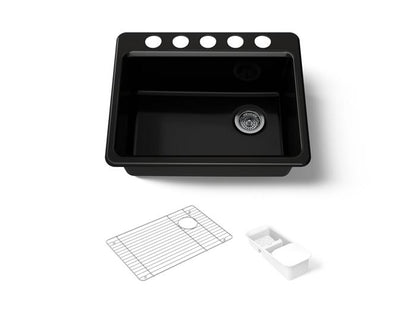 Kohler - Riverby 27 Inch Undermount Single-Bowl Workstation Kitchen Sink - 5 Hole