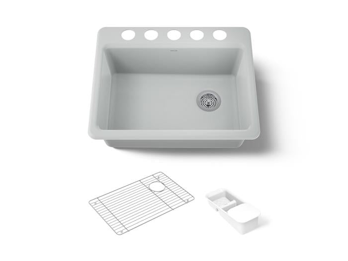 Kohler - Riverby 27 Inch Undermount Single-Bowl Workstation Kitchen Sink - 5 Hole
