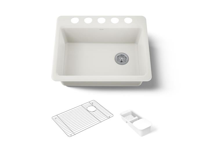 Kohler - Riverby 27 Inch Undermount Single-Bowl Workstation Kitchen Sink - 5 Hole