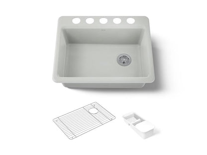 Kohler - Riverby 27 Inch Undermount Single-Bowl Workstation Kitchen Sink - 5 Hole