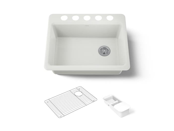 Kohler - Riverby 27 Inch Undermount Single-Bowl Workstation Kitchen Sink - 5 Hole