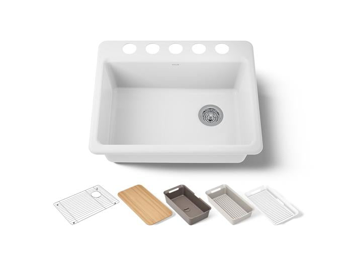 Kohler - Riverby 27 Inch Undermount Single-Bowl Workstation Kitchen Sink - 5 Hole