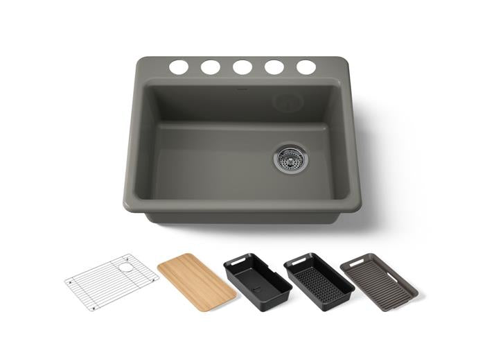 Kohler - Riverby 27 Inch Undermount Single-Bowl Workstation Kitchen Sink - 5 Hole