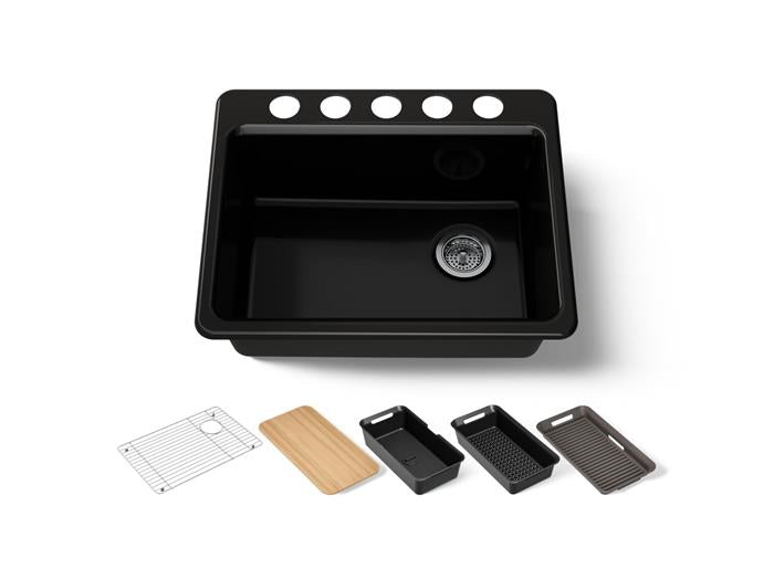 Kohler - Riverby 27 Inch Undermount Single-Bowl Workstation Kitchen Sink - 5 Hole