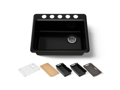 Kohler - Riverby 27 Inch Undermount Single-Bowl Workstation Kitchen Sink - 5 Hole