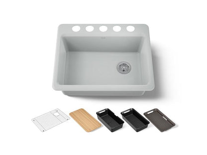 Kohler - Riverby 27 Inch Undermount Single-Bowl Workstation Kitchen Sink - 5 Hole