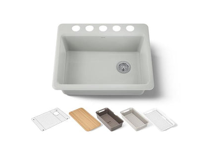 Kohler - Riverby 27 Inch Undermount Single-Bowl Workstation Kitchen Sink - 5 Hole