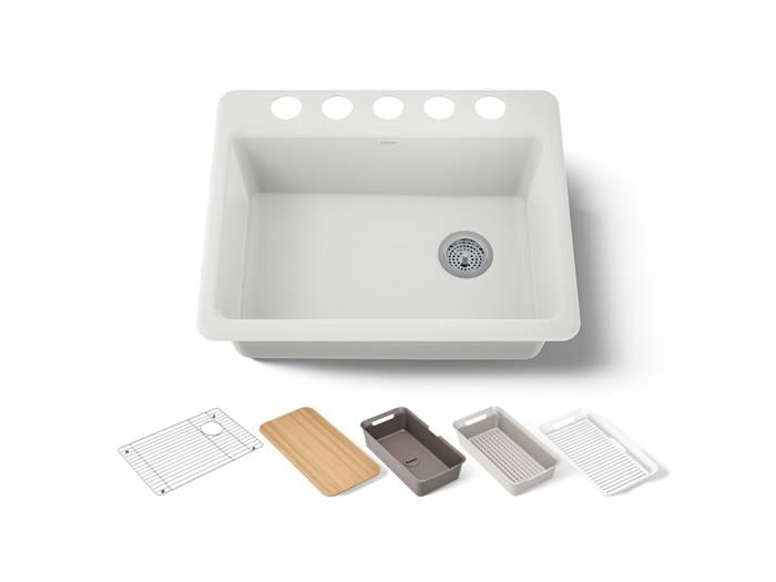 Kohler - Riverby 27 Inch Undermount Single-Bowl Workstation Kitchen Sink - 5 Hole