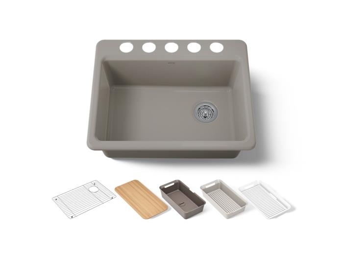Kohler - Riverby 27 Inch Undermount Single-Bowl Workstation Kitchen Sink - 5 Hole