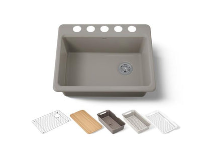 Kohler - Riverby 27 Inch Undermount Single-Bowl Workstation Kitchen Sink - 5 Hole