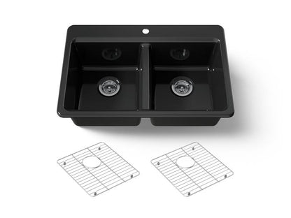 Kohler - Riverby 33 Inch Top-Mount Double-Bowl Workstation Kitchen Sink With Accessories - Single Hole