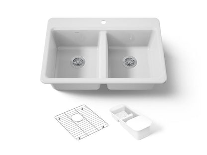 Kohler - Riverby 33 Inch Top-Mount Double-Bowl Workstation Kitchen Sink With Accessories - Single Hole
