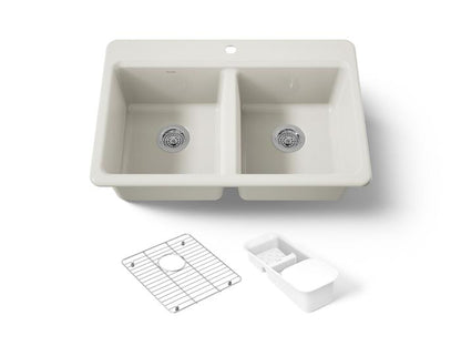Kohler - Riverby 33 Inch Top-Mount Double-Bowl Workstation Kitchen Sink With Accessories - Single Hole