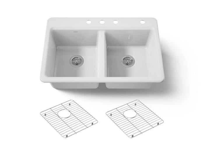 Kohler - Riverby 33 Inch Top-Mount Double-Bowl Workstation Kitchen Sink With Accessories - 4-Hole