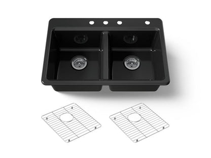 Kohler - Riverby 33 Inch Top-Mount Double-Bowl Workstation Kitchen Sink With Accessories - 4-Hole