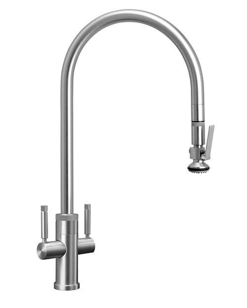 Waterstone - Industrial 2 Handle Pull-Down Kitchen Faucet, Lever Spray, Ext. Reach, Lever Handle
