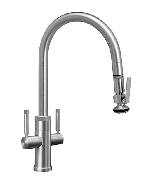 Waterstone - Industrial 2 Handle Pull-Down Kitchen Faucet, Lever Spray, Angled Spout, Lever Handle