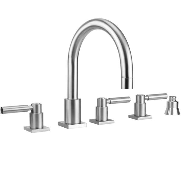 Jaclo - Contempo Uptown Roman Tub Set with High Lever Handles - Square Escutcheons and Straight Handshower Holder