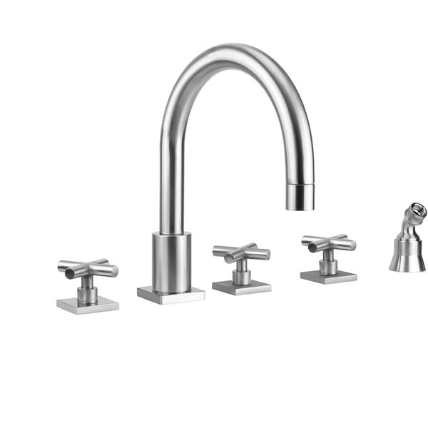 Jaclo - Contempo Uptown Roman Tub Set with Hub Base Cross Handles - Square Escutcheons and Angled Handshower Holder