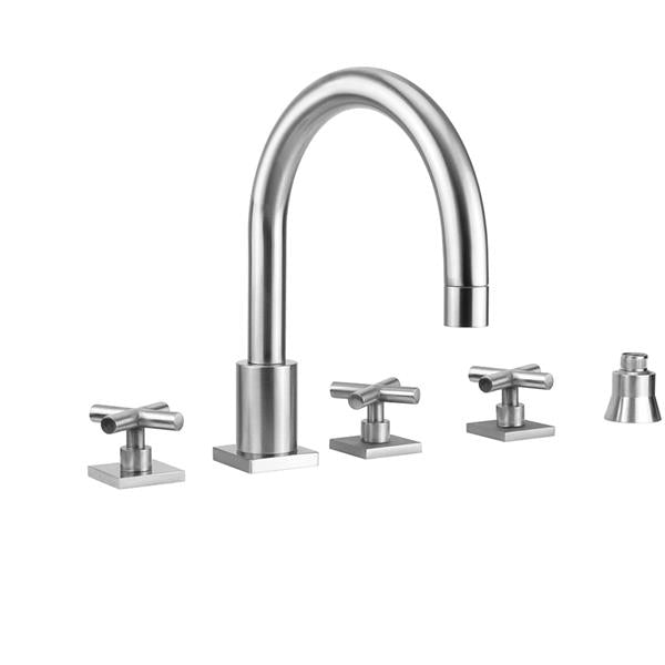 Jaclo - Contempo Uptown Roman Tub Set with Hub Base Cross Handles - Square Escutcheons and Straight Handshower Holder