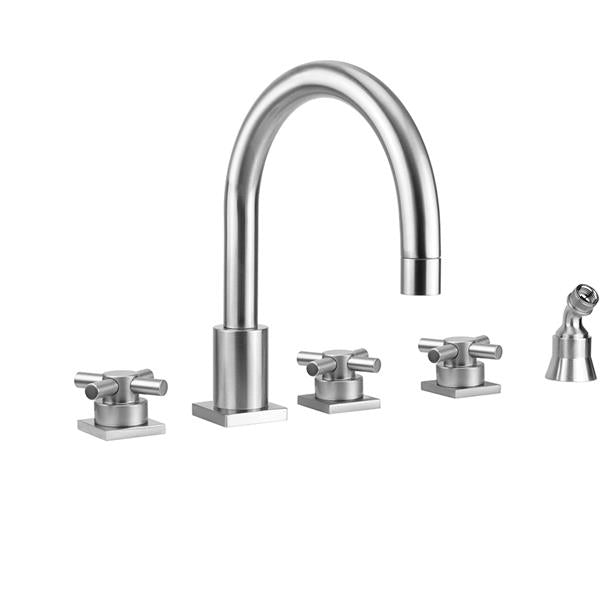Jaclo - Contempo Uptown Roman Tub Set with Low Contempo Cross Handles - Square Escutcheons and Angled Handshower Holder