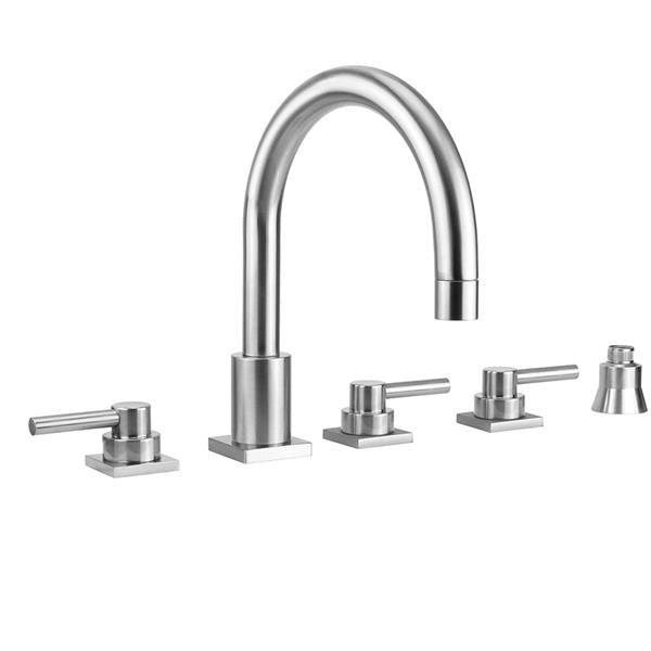 Jaclo - Contempo Uptown Roman Tub Set with Low Contempo Lever Handles - Square Escutcheons and Straight Handshower Holder