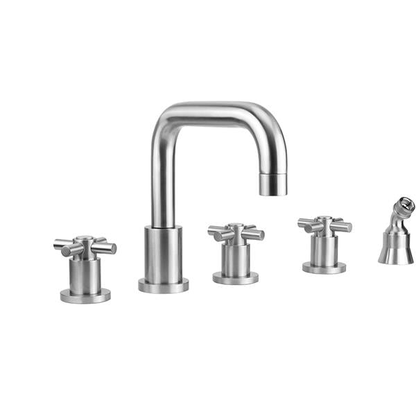 Jaclo - Contempo Downtown Roman Tub Set with Contempo HIgh Cross Handles and Angle Handshower Holder
