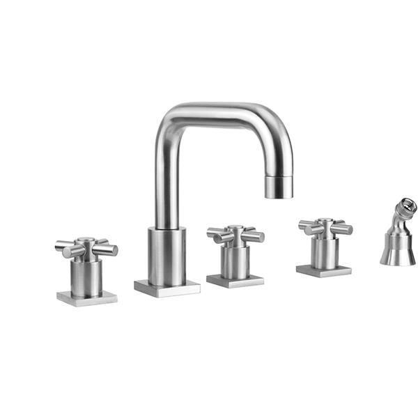 Jaclo - Contempo Downtown Roman Tub Set with Contempo Cross Handles - Square Escutcheons and Angled Handshower Holder