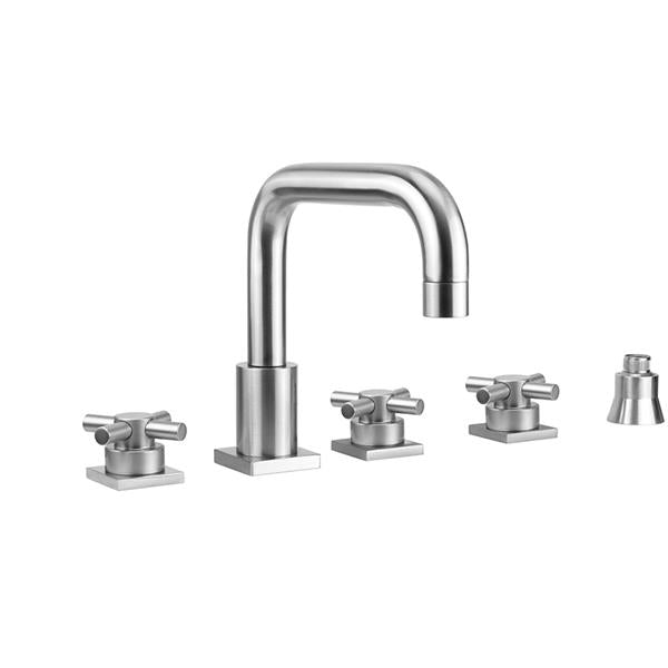 Jaclo - Contempo Downtown Roman Tub Set with Low Contempo Cross Handles - Square Escutcheons and Straight Handshower Holder