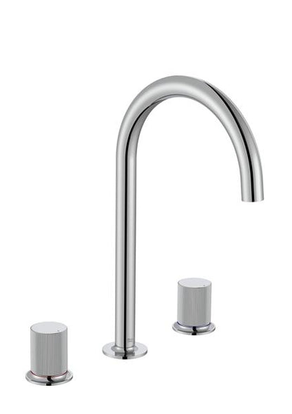 Roca Bath - Nu Widespread Basin Faucet With Deck-Mounted Lateral Handles - 3 Holes - And Stripes Handle. L-Size