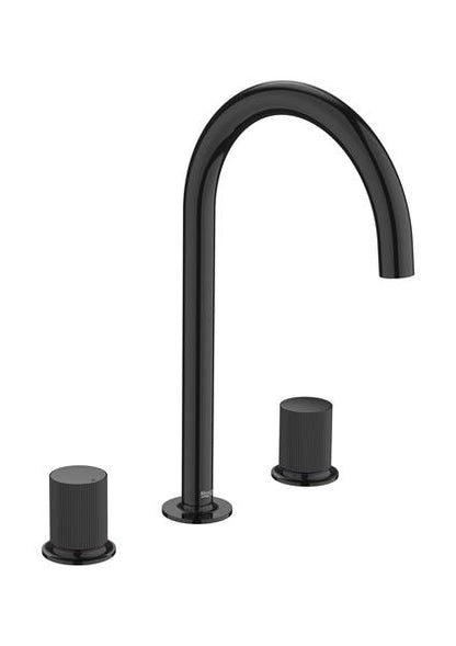 Roca Bath - Nu Widespread Basin Faucet With Deck-Mounted Lateral Handles - 3 Holes - And Stripes Handle. L-Size