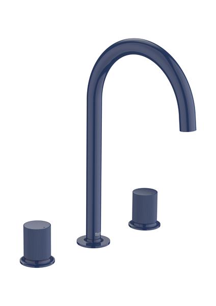 Roca Bath - Nu Widespread Basin Faucet With Deck-Mounted Lateral Handles - 3 Holes - And Stripes Handle. L-Size