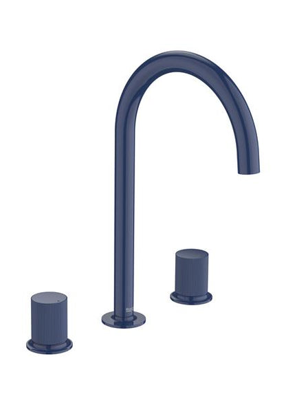 Roca Bath - Nu Widespread Basin Faucet With Deck-Mounted Lateral Handles - 3 Holes - And Stripes Handle. L-Size