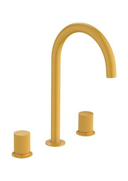 Roca Bath - Nu Widespread Basin Faucet With Deck-Mounted Lateral Handles - 3 Holes - And Stripes Handle. L-Size