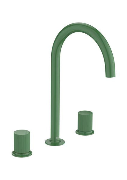 Roca Bath - Nu Widespread Basin Faucet With Deck-Mounted Lateral Handles - 3 Holes - And Stripes Handle. L-Size