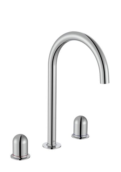 Roca Bath - Nu Widespread Basin Faucet With Deck-Mounted Lateral Handles - 3 Holes - And Dome Handle. L-Size
